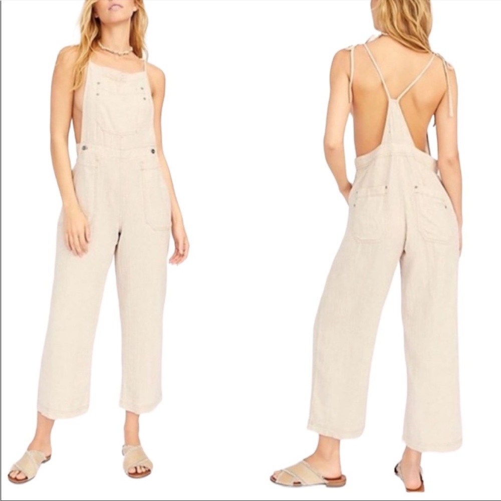 Free People Natural sites linen jumpsuit